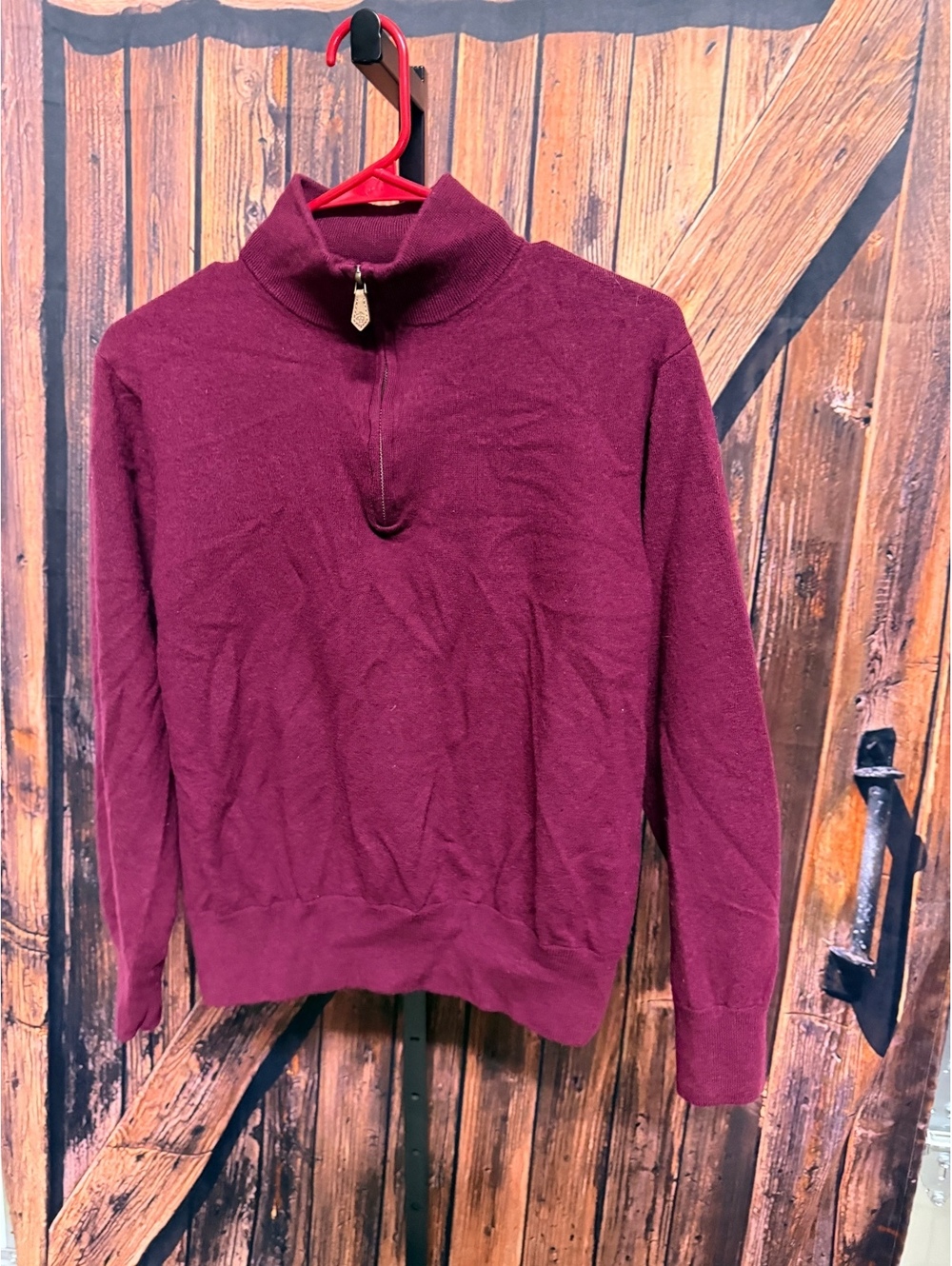 Brooks Brothers Men's Saxxon Wool Burgundy Quarter Zip Sweater XL